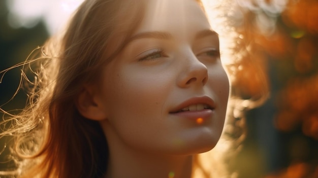 Une femme avec un soleil brillant sur son visage