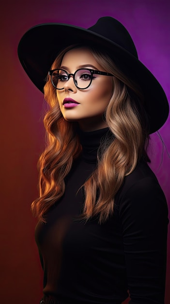 Femme sorcière d'Halloween portant des lunettes