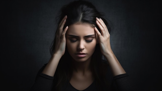 Photo une femme souffre de migraines, de stress et de dépression.