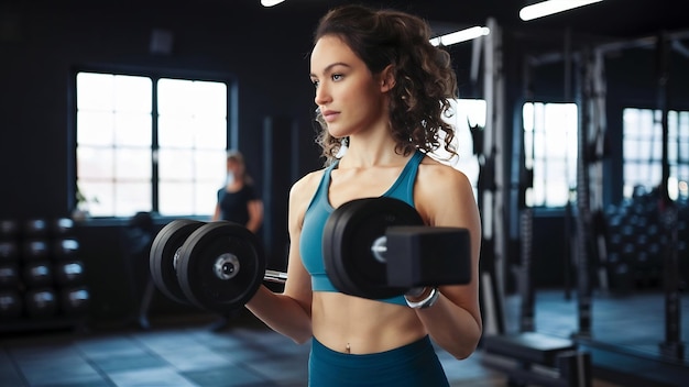 Une femme soulevant des haltères au gymnase