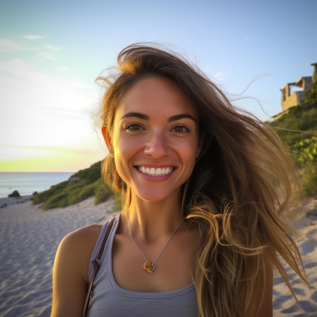 une femme souriant à la caméra