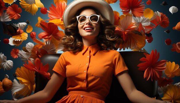 Photo femme souriante en automne beauté dans la nature générée par l'ia