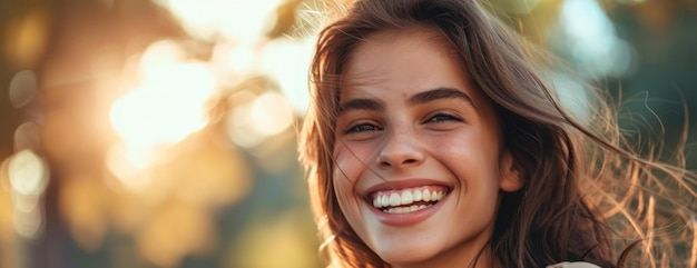 Une femme souriante aux cheveux longs