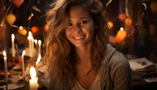 Femme souriante bonheur beauté célébration jeune relaxation joie plaisir mignon brillant généré par l'intelligence artificielle