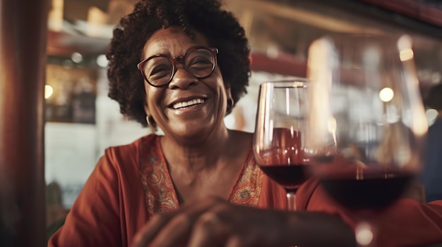 Femme souriante et buvant du vin IA générative
