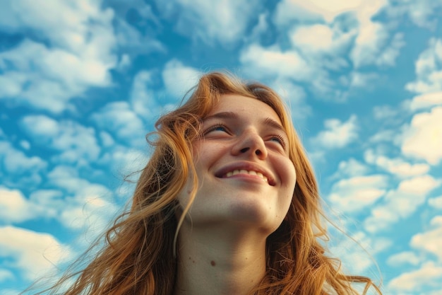 Une femme souriante célébrant la liberté appréciant la nature ressentant des émotions positives