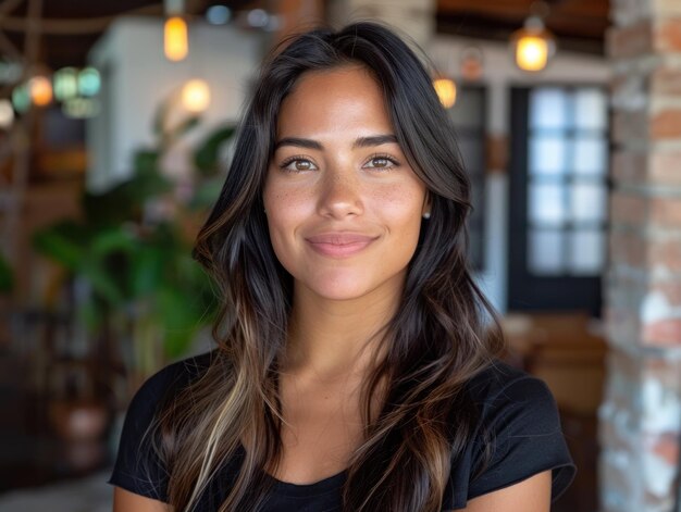 Photo une femme souriante en chemise noire