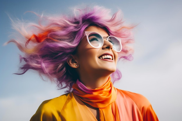 Une femme souriante et chic dans une garde-robe bizarre