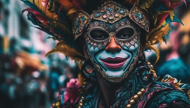 Femme souriante en costume traditionnel au festival généré par l'IA