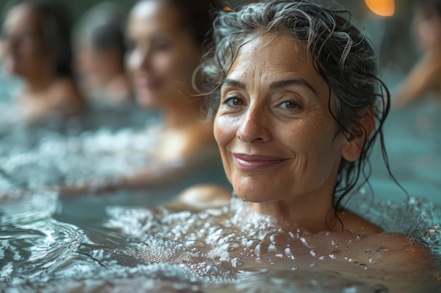 Photo une femme souriante dans un bain à chaud