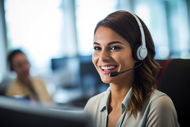 Photo une femme souriante dans un centre d'appels portant un casque