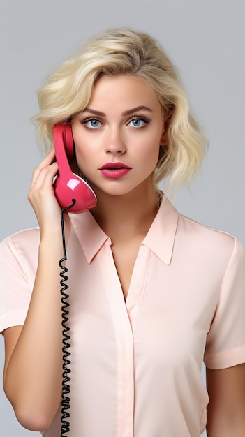 Femme souriante, employé du service client, centre d'appels avec casque téléphonique isolé sur fond blanc