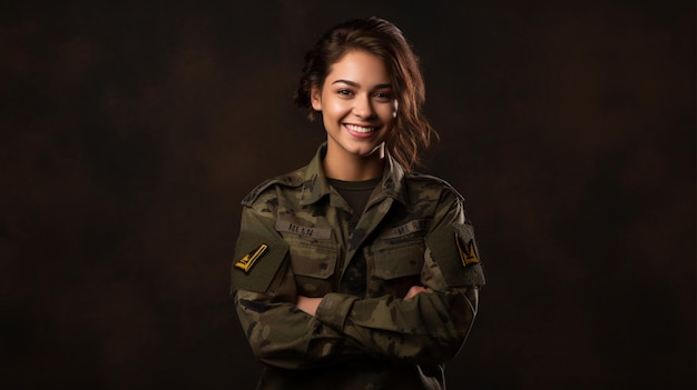 femme souriante portant l'uniforme de l'armée