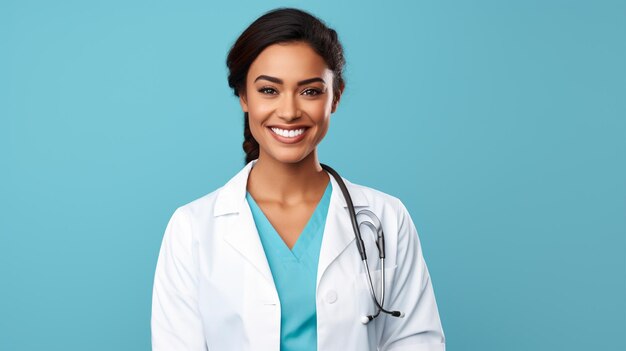 femme souriante portant l'uniforme de médecin