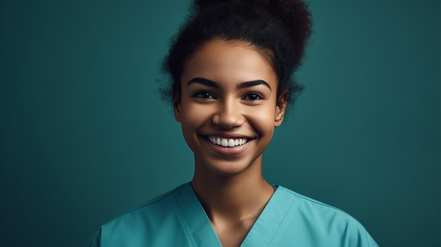 femme souriante portant l'uniforme de médecin