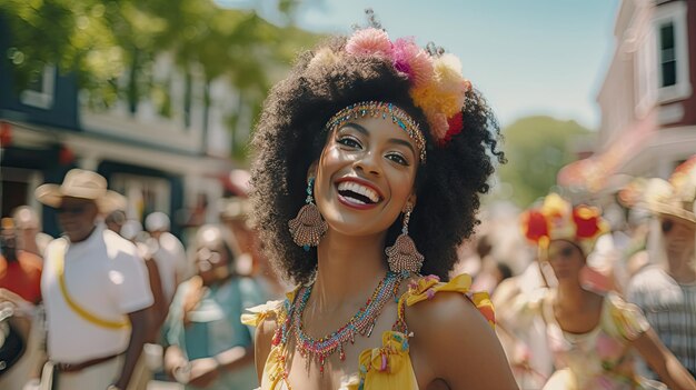 Femme Souriante En Robe Jaune Juneteenth