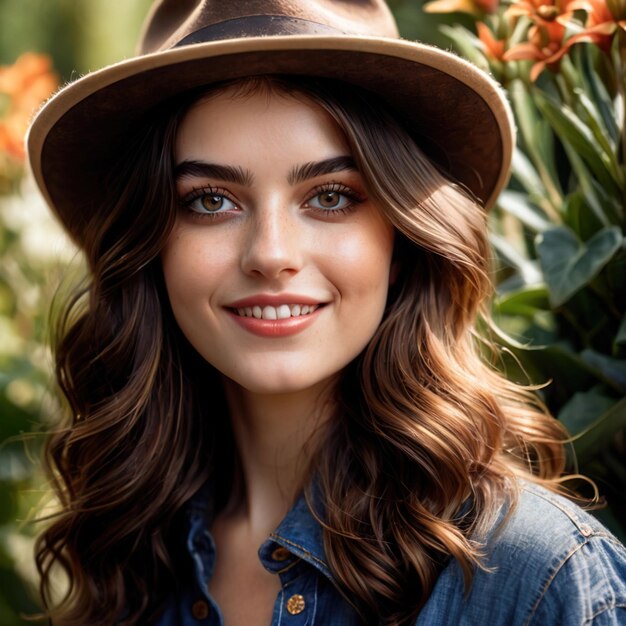 Une femme souriante et sympathique portant un chapeau rétro vintage.