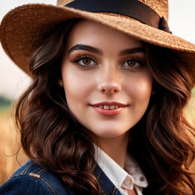 Une femme souriante et sympathique portant un chapeau rétro vintage.