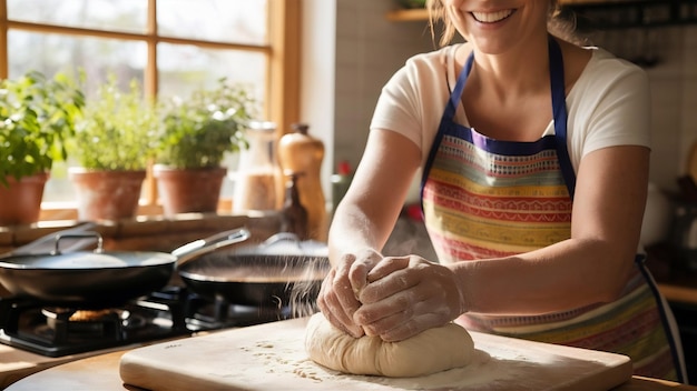 Photo femme souriante en train de cuisiner