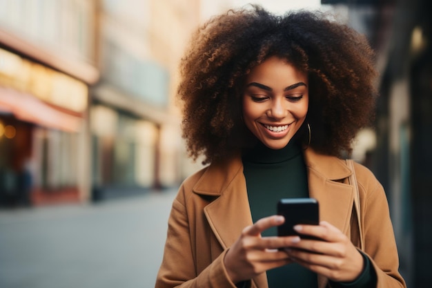 Femme souriante et utilisant son mobile pour le paiement en ligne
