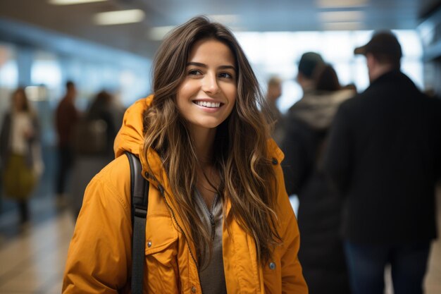 Une femme souriante en veste jaune