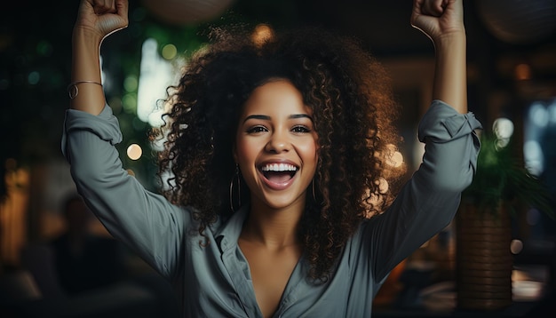 Photo une femme avec un sourire qui dit heureux