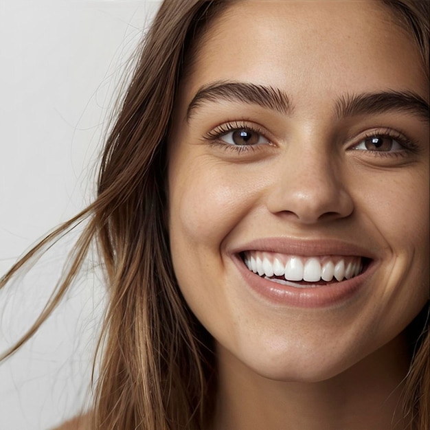 une femme avec un sourire qui dit naturel sur le fond