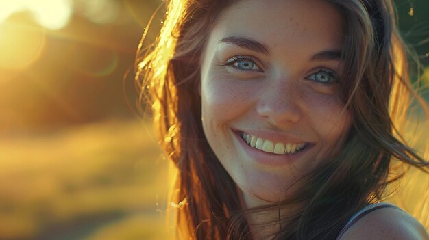 Photo une femme avec un sourire qui dit sourire