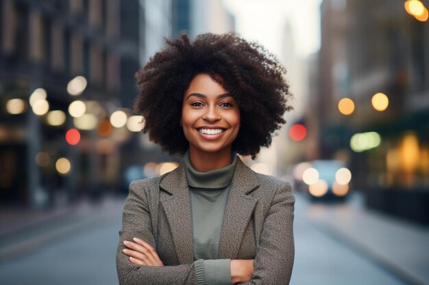 Photo une femme avec un sourire qui sourit