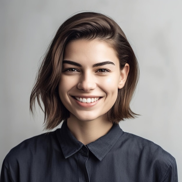 Une femme avec un sourire sur son visage.