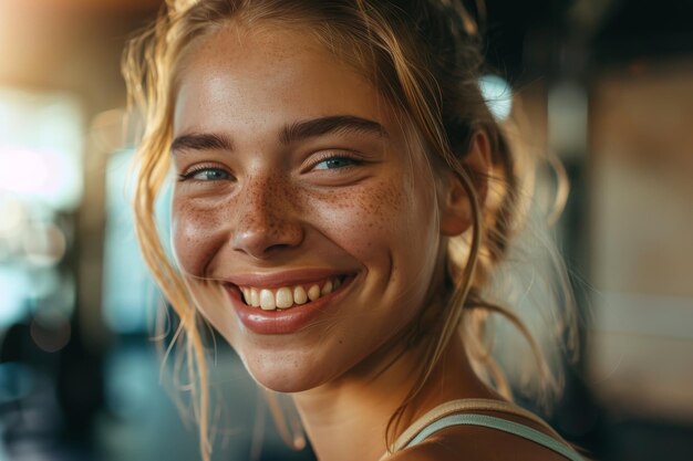 Une femme avec un sourire sur le visage