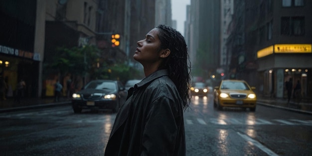 Une femme sous la pluie