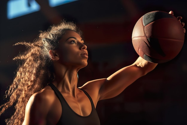 Une femme sportive attirante joue au basket-ball à l'extérieur