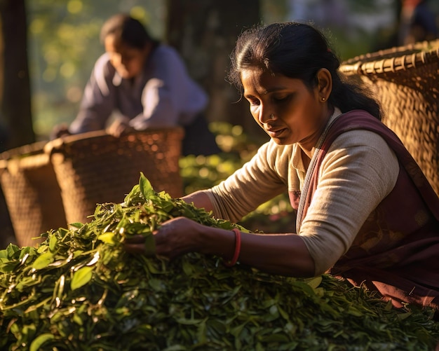 Femme sri-lankaise travaillant dans une plantation de thé