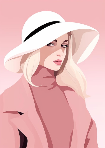Photo femme de style de mode illustration vectorielle minimale sur fond rose conception d'affiche simple