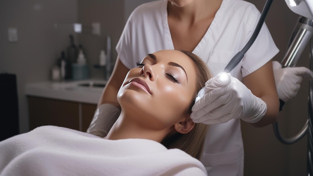Une femme subit une procédure cosmétique relaxante effectuée par un médecin esthétique dans une clinique créée avec la technologie IA générative