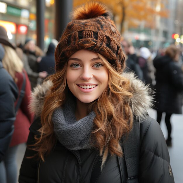 Une femme en surpoids souriante dans la rue