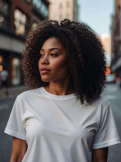 Une femme avec un t-shirt blanc blanc