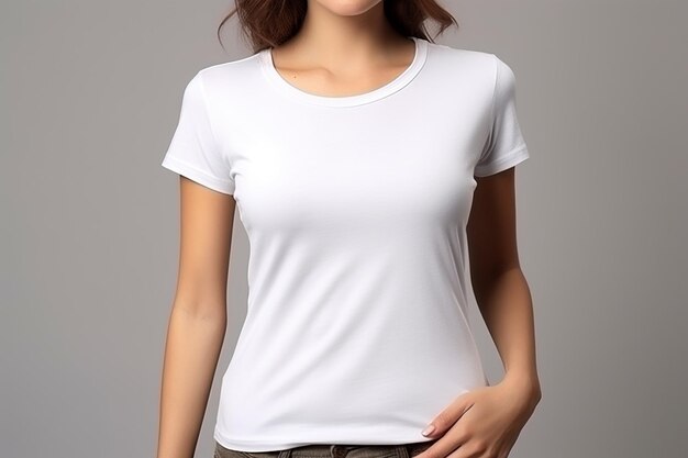 Femme en T-shirt blanc Mockup créé avec l'IA générative