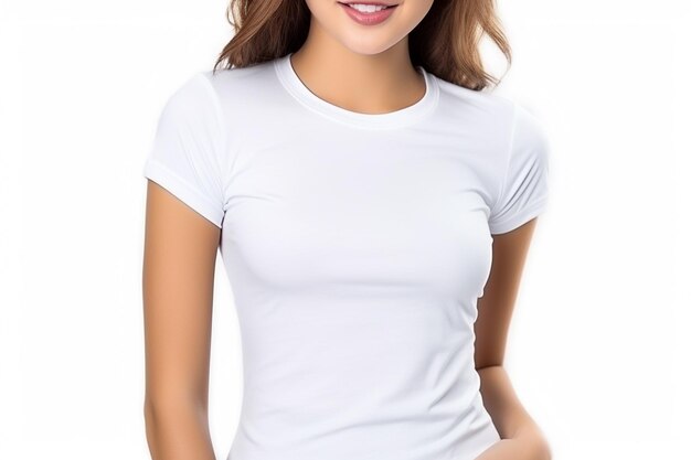 Photo femme en t-shirt blanc mockup créé avec l'ia générative