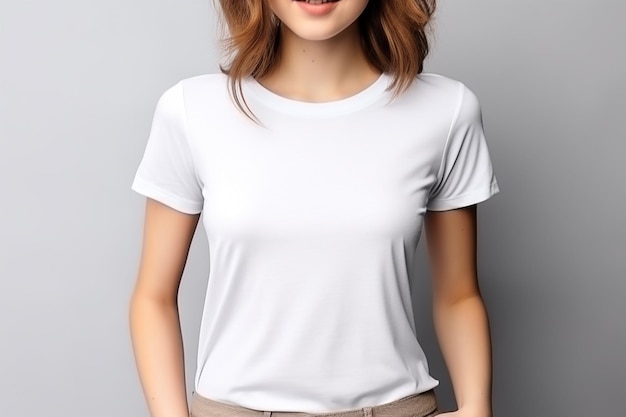 Femme en T-shirt blanc Mockup créé avec l'IA générative