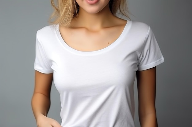 Photo femme en t-shirt blanc mockup créé avec l'ia générative