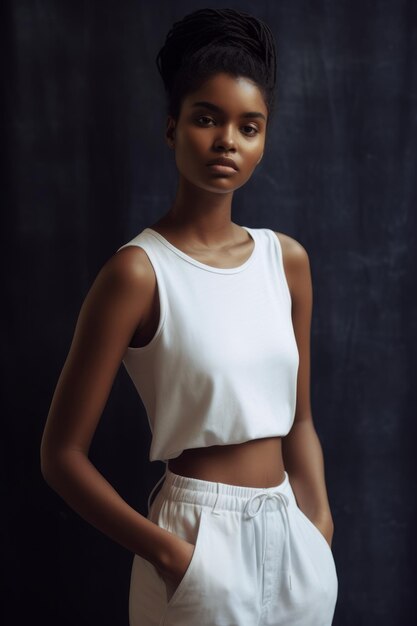 Une femme en t-shirt blanc