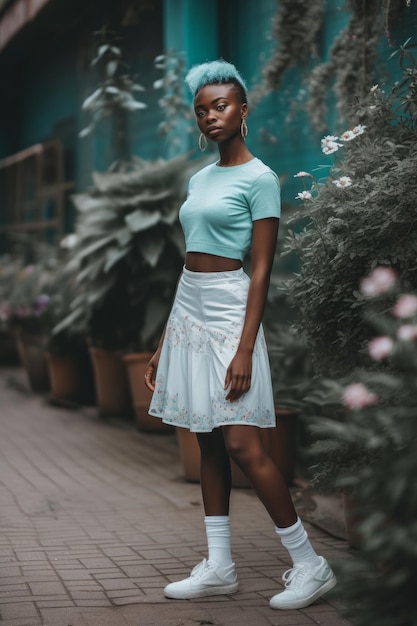 Une femme en t-shirt blanc