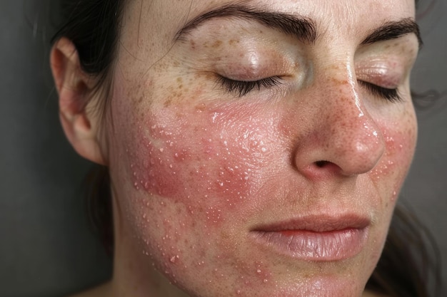 Photo une femme avec des taches de rousseur sur son visage et une tache de rouse sur son face