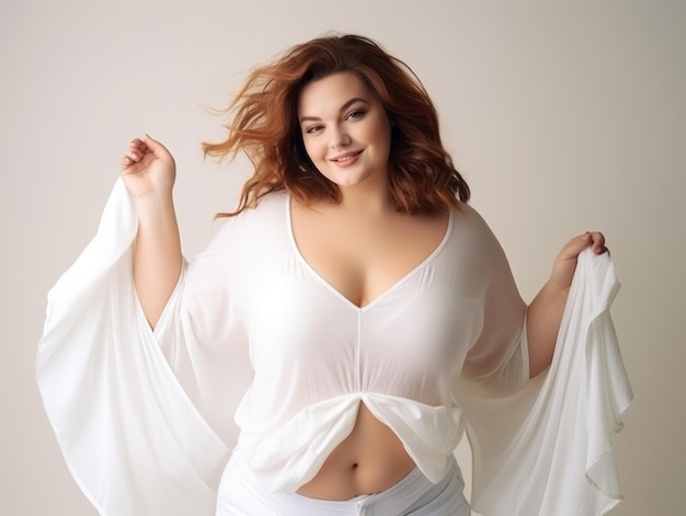 Femme de taille plus dans une pose dynamique émotionnelle