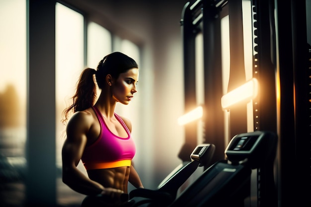 Une femme sur un tapis roulant dans une salle de sport