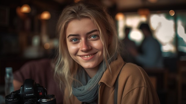 Une femme avec une tasse de café à la main