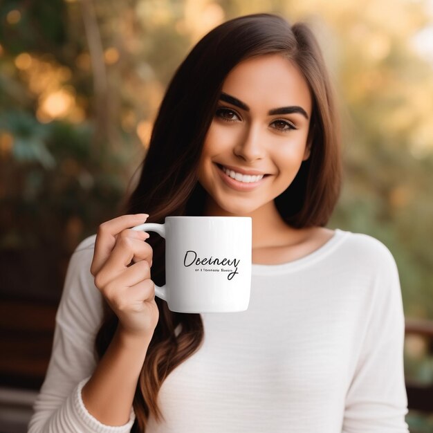 Une femme avec une tasse de café.