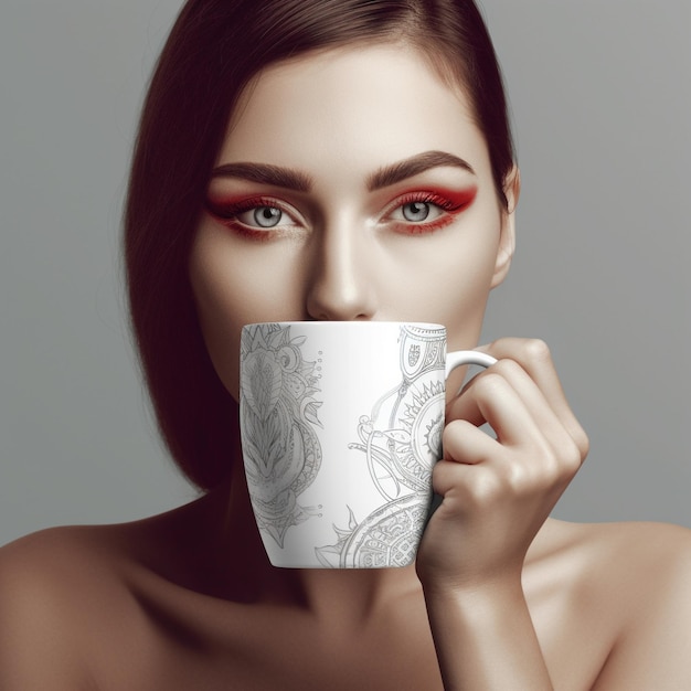 Une femme avec une tasse de café.